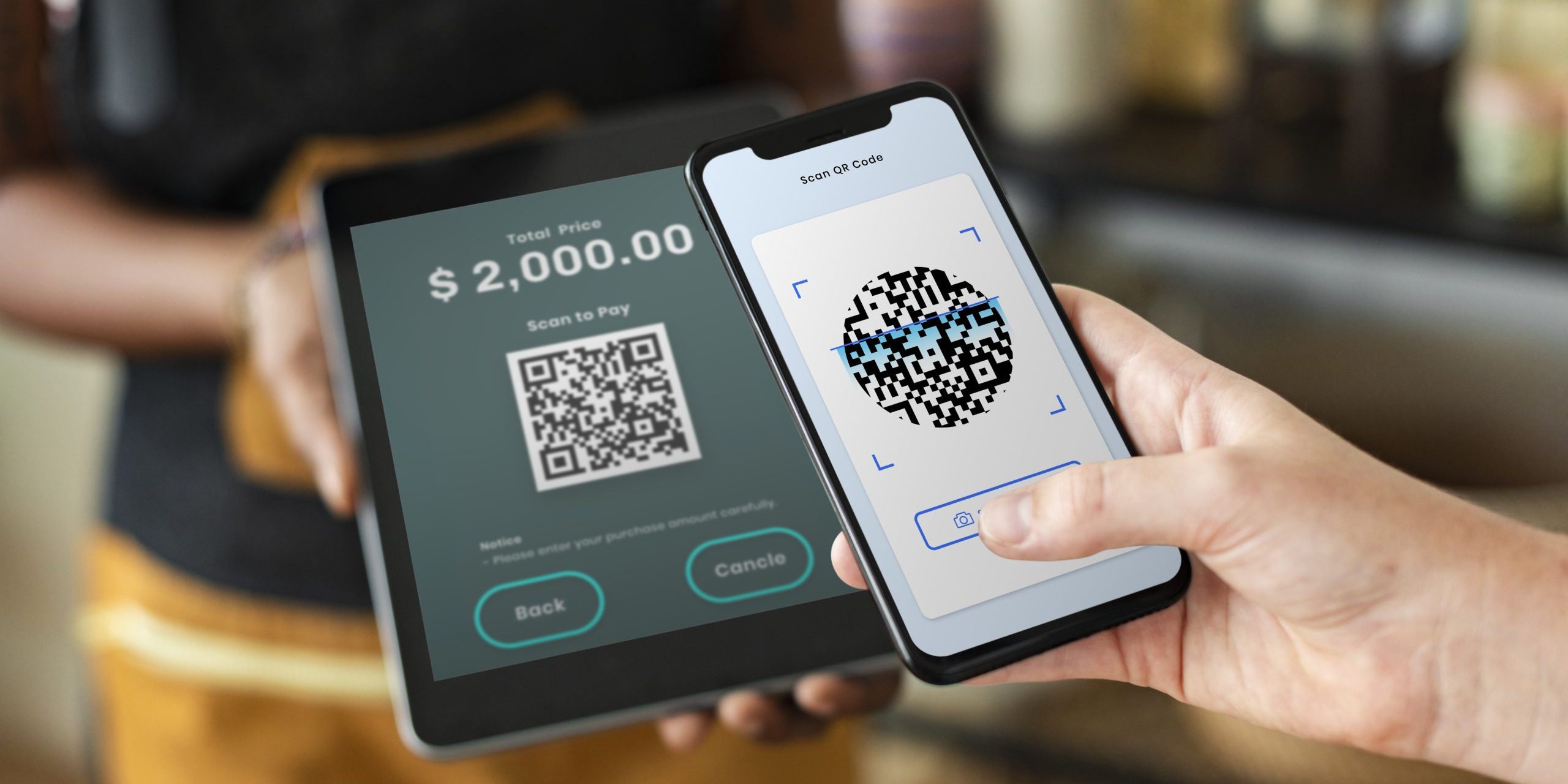Small business QR code cashless payment at store
